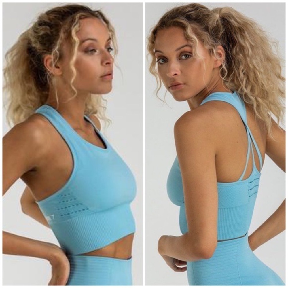 Gymshark Energy Seamless Crop Top Sky Blue Medium